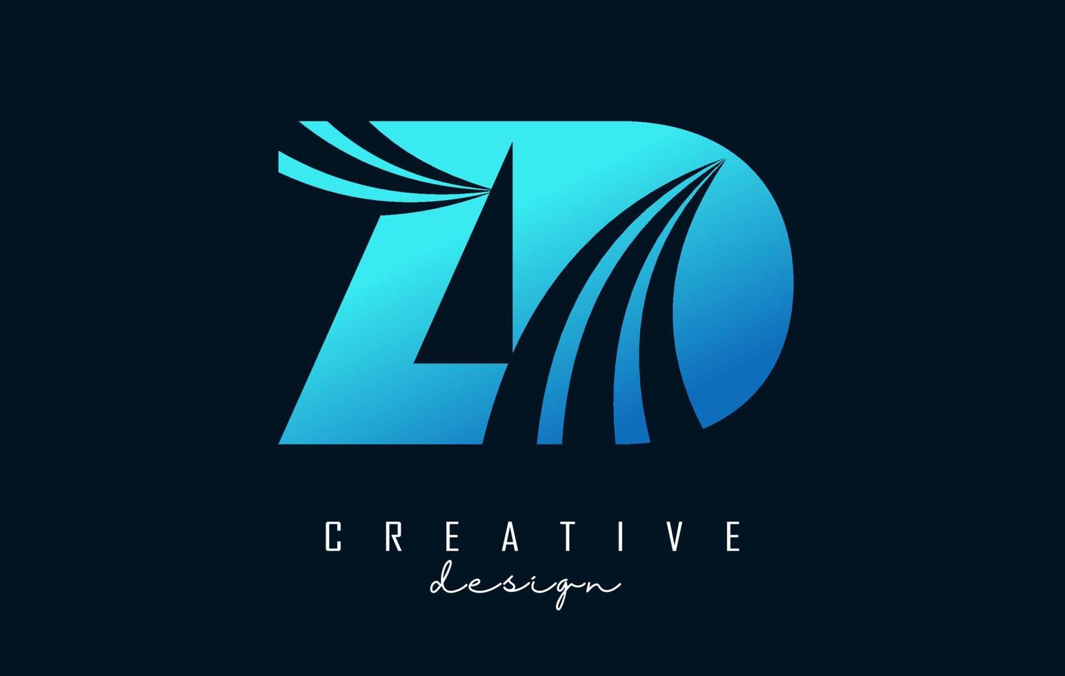 kreative blaue buchstaben zd zd-logo mit führenden linien und straßenkonzeptdesign. Buchstaben mit geometrischem Design. vektor