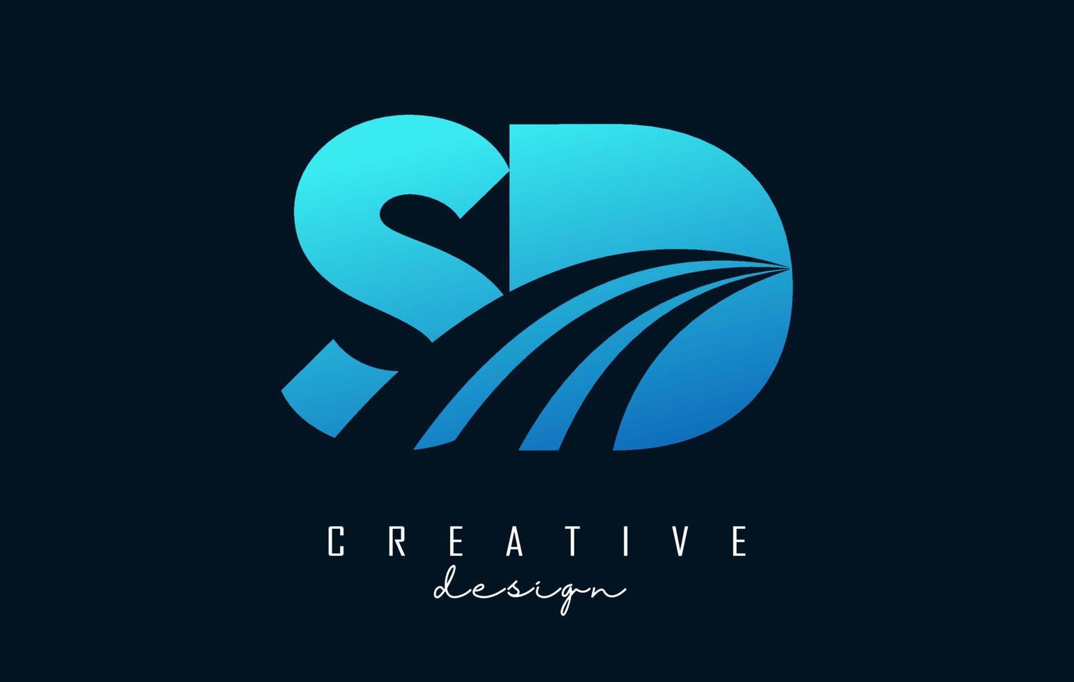 kreativa blå bokstäver sd sd-logotyp med ledande linjer och vägkonceptdesign. bokstäver med geometrisk design. vektor