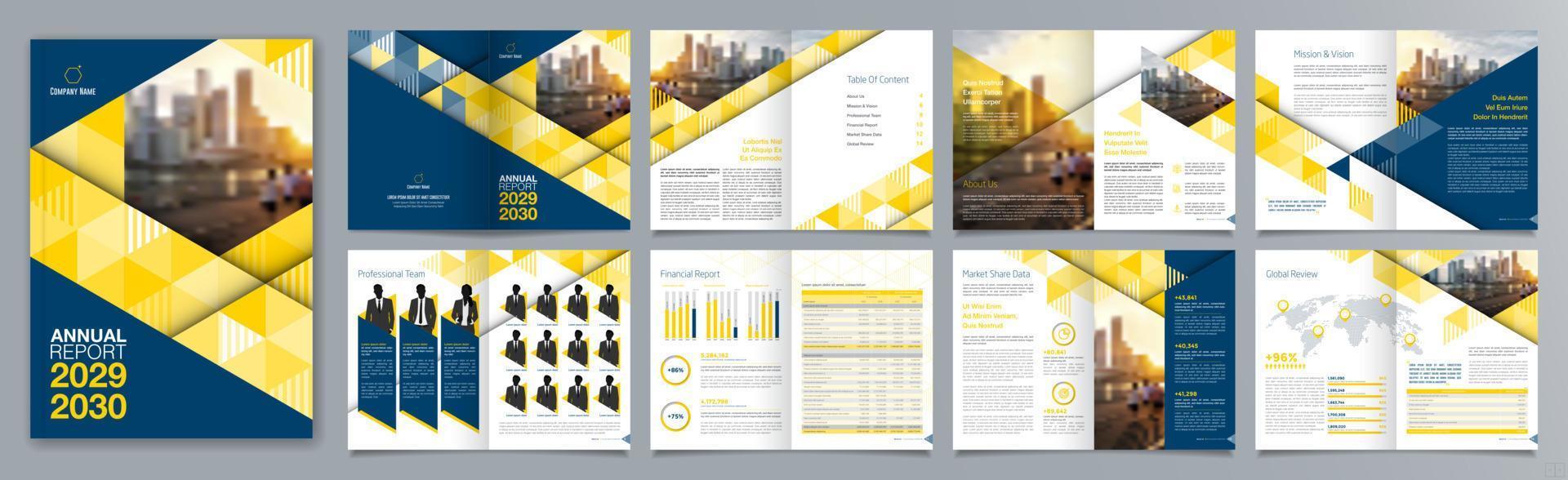 Broschürenvorlage für Unternehmenspräsentationen, Jahresbericht, 16-seitige, minimalistische, flache, geometrische Designvorlage für Geschäftsbroschüren, Größe A4. vektor