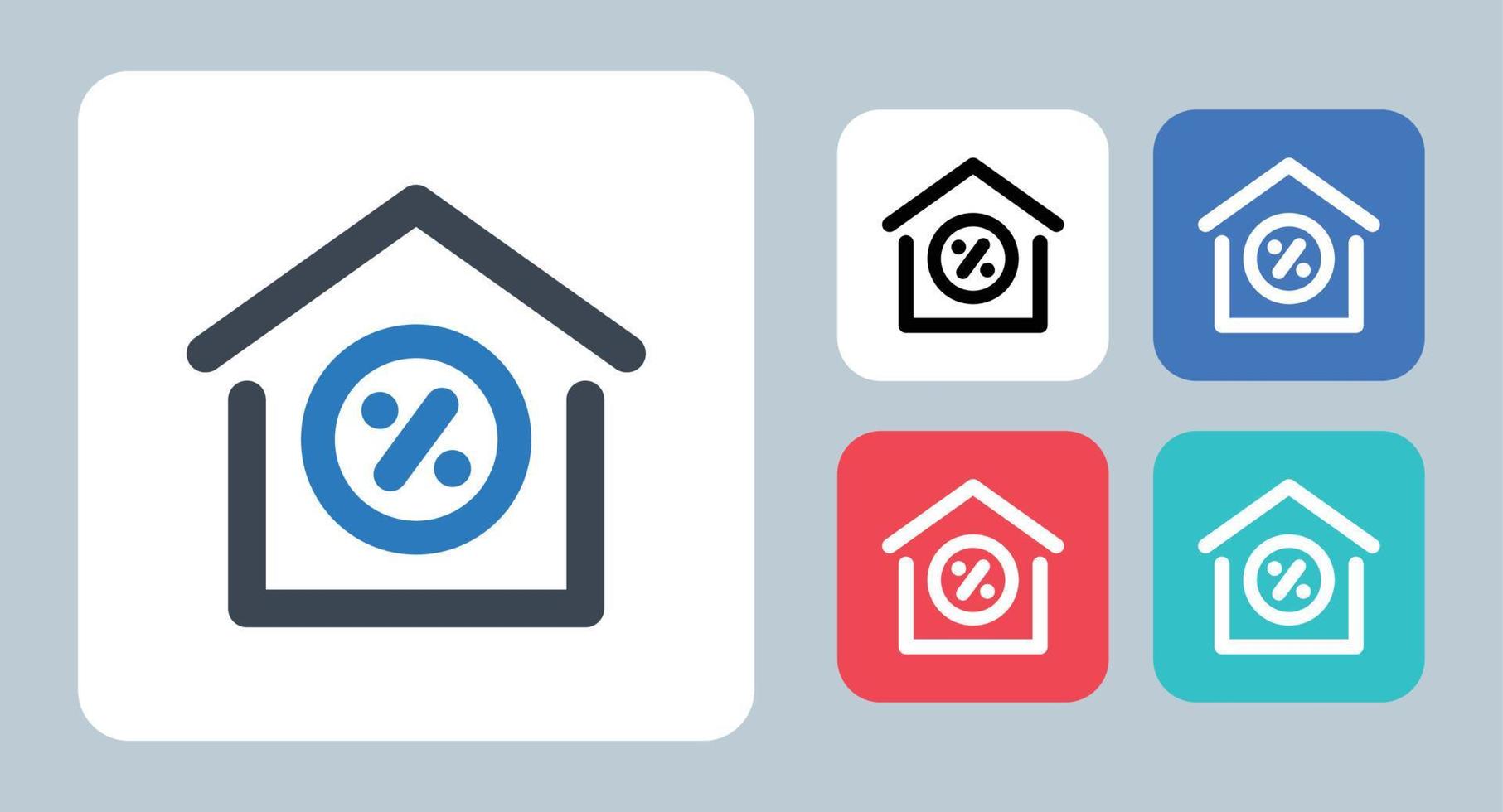 Symbol für Wohnungsbaudarlehen - Vektorillustration. zuhause, haus, darlehen, hypothek, eigentum, immobilien, gebäude, prozent, linie, umriss, flach, symbole . vektor