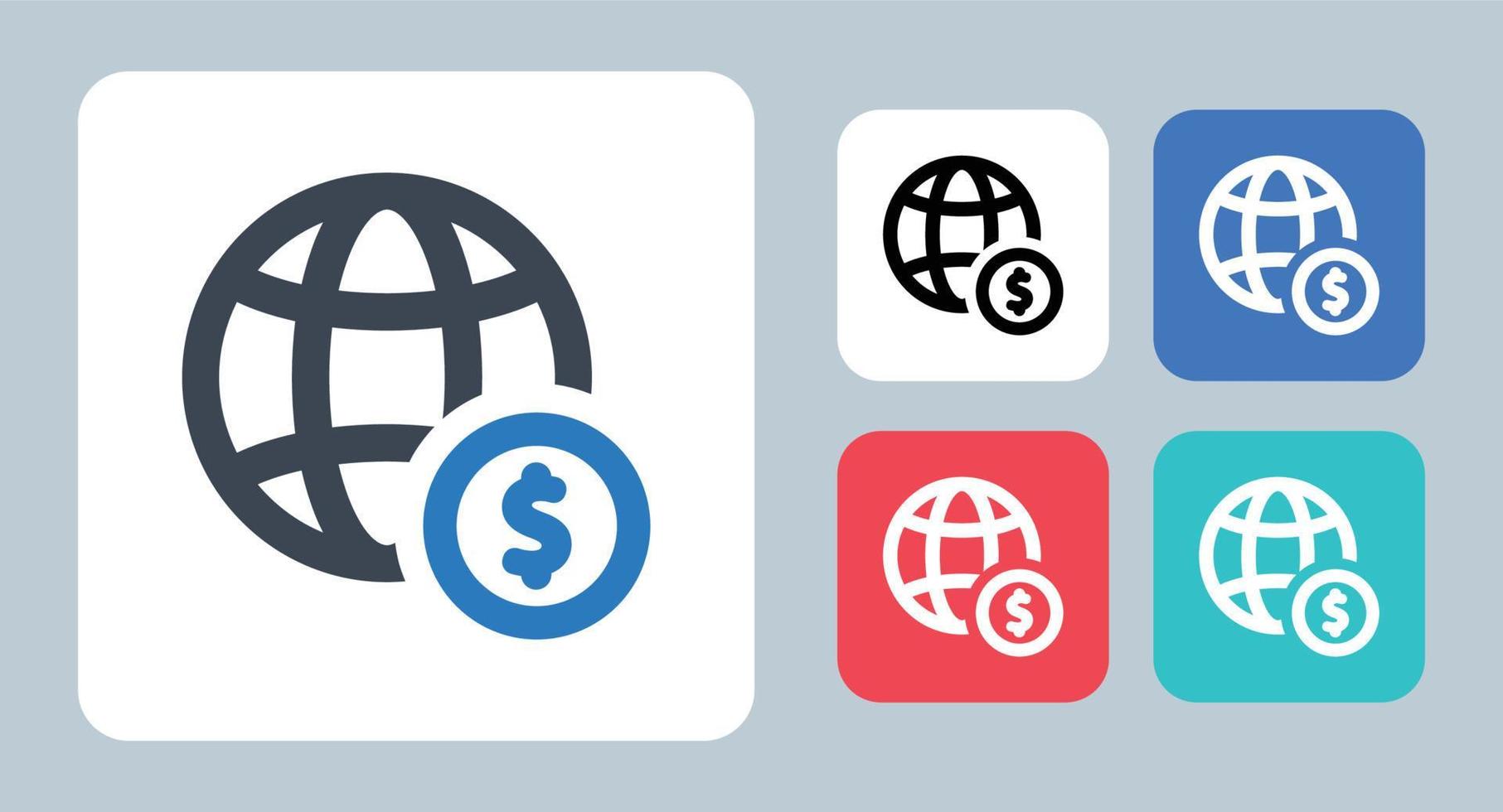 Symbol für globales Geschäft - Vektorillustration. global, geschäft, finanzen, investition, finanzierung, international, geld, bankwesen, linie, umriss, flach, symbole . vektor