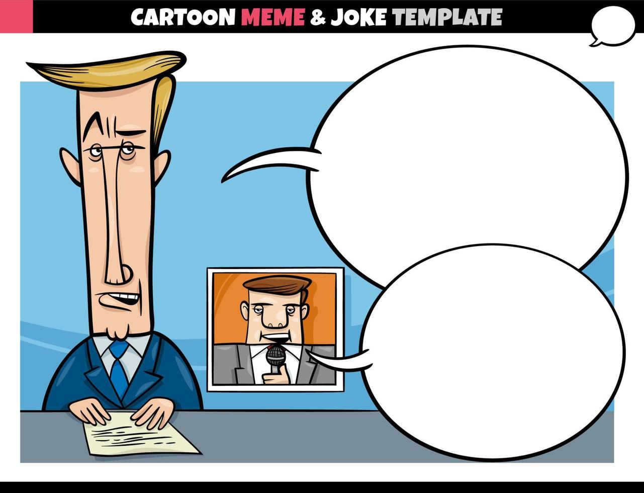 Cartoon-Meme-Vorlage mit Sprechblase und Fernsehmoderator vektor