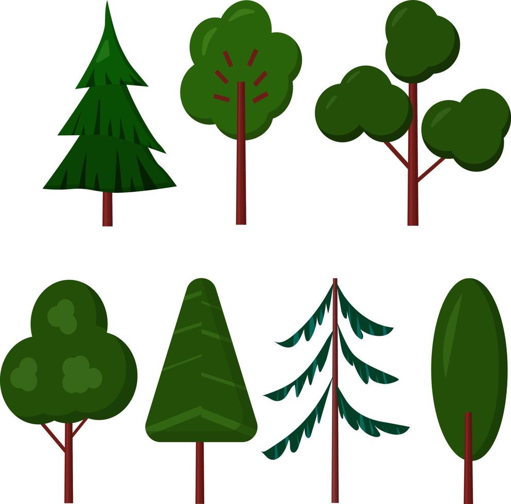 Sammlung von Bäumen. Baumsatz isoliert auf weißem Hintergrund. Cartoon-Vektor-Illustration. vektor