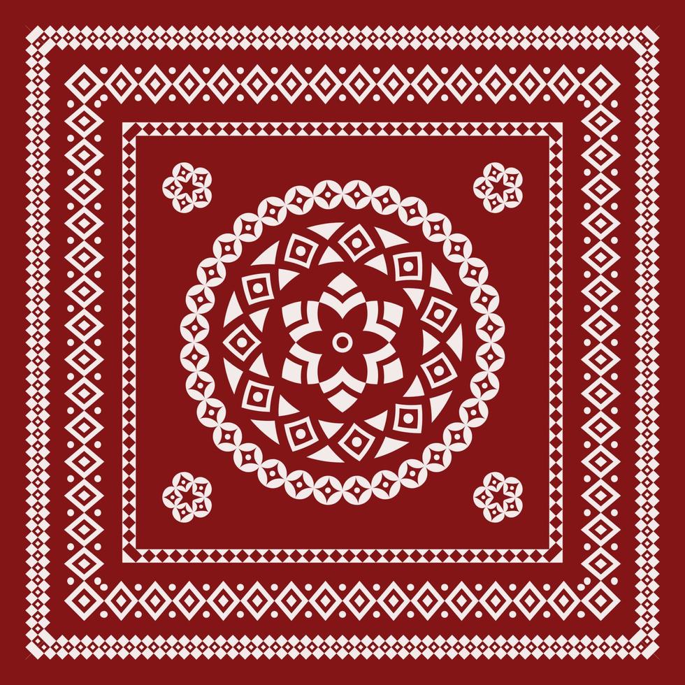 Schal Bandana Tribal-Muster. Design für Frau Hijab, Boho-Teppich, Bandana, Halsbekleidung, Batik, Teppich, Schal, Kissenbezug. Designstil mit quadratischem Muster vektor