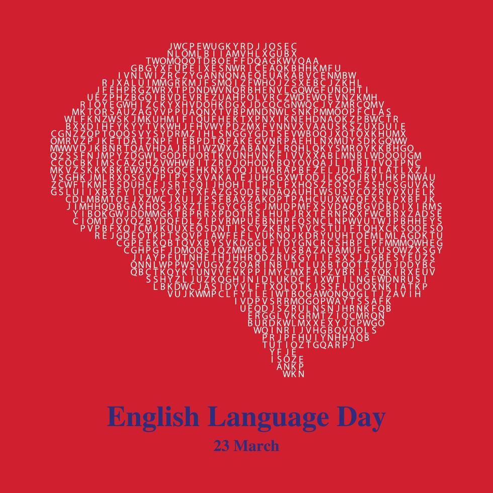 engelska språk dag koncept med alfabet och hjärna. en engelsk dag firas årligen den 23 april. vektor illustration. hjärnan gjord med alfabetet.