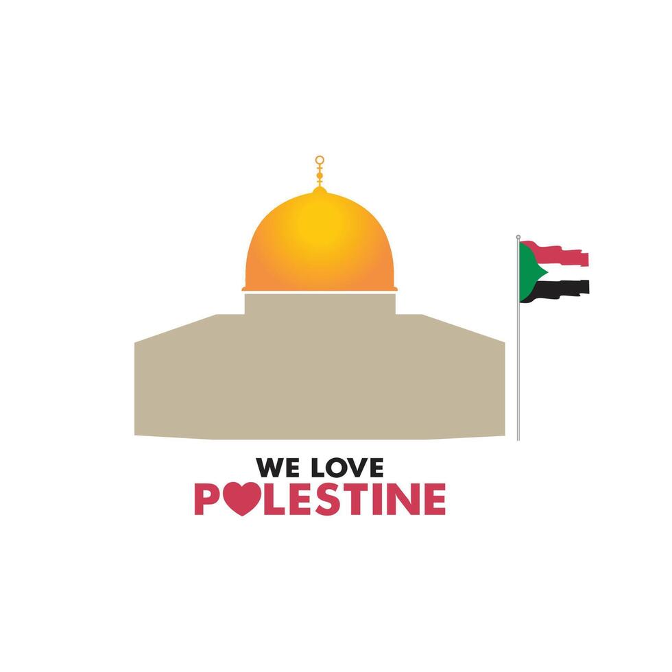 wir lieben das plakatkonzept für palästina. al aqsa und schwenkender palästina-flaggenvektor auf weißem hintergrund. vektor