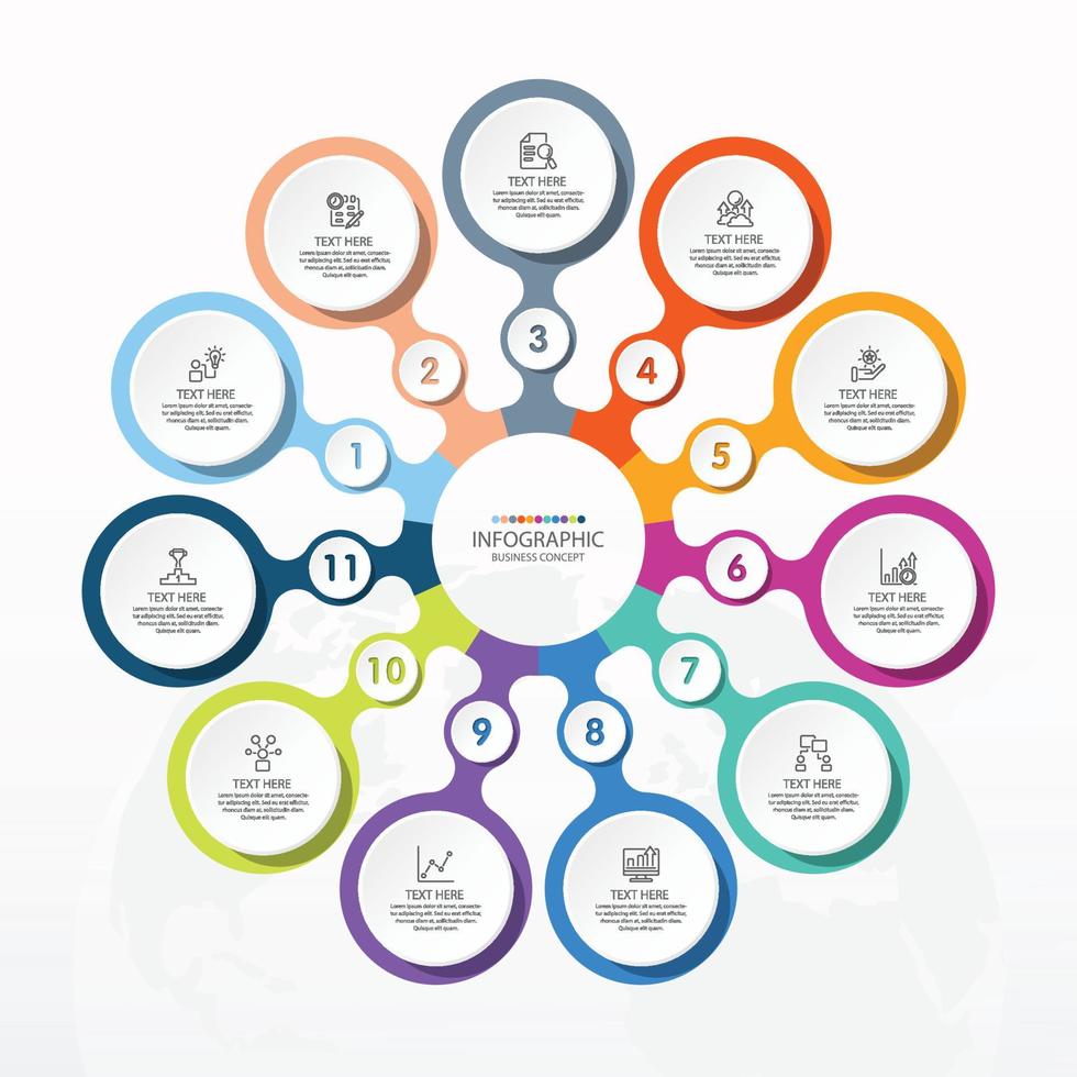 Grundlegende Kreis-Infografik-Vorlage mit 11 Schritten, Prozess oder Optionen, Prozessdiagramm, verwendet für Prozessdiagramm, Präsentationen, Workflow-Layout, Flussdiagramm, Infograph. eps10-Vektorillustration. vektor