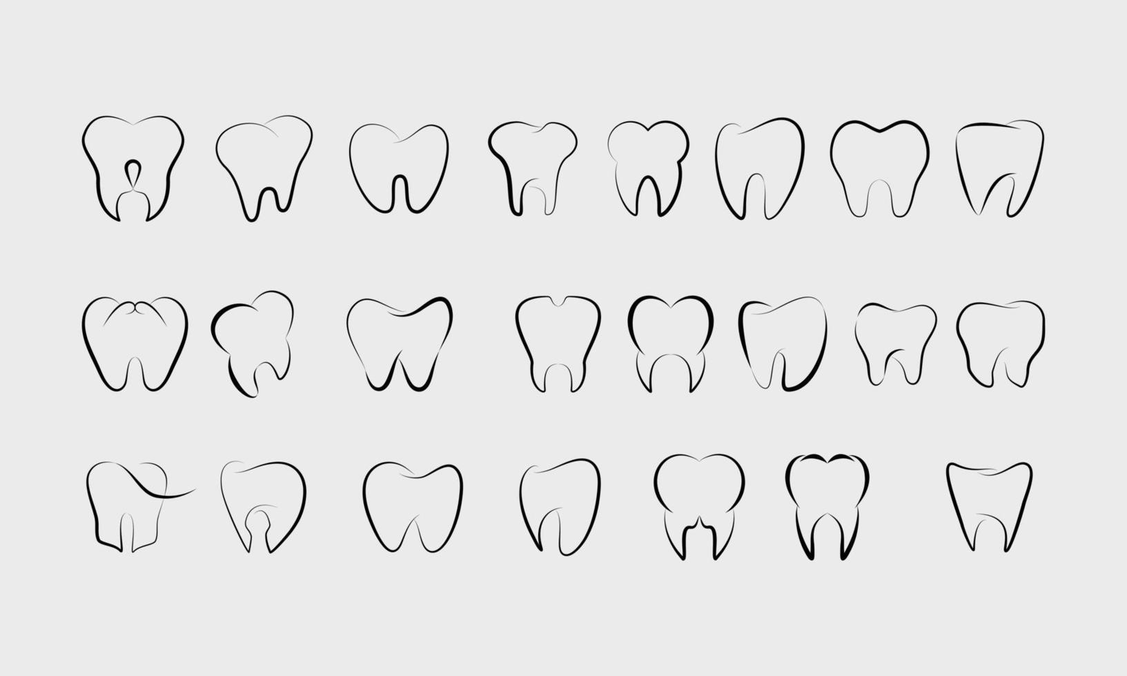 uppsättning dental logotyper i kontur isolerad på vit bakgrund vektor