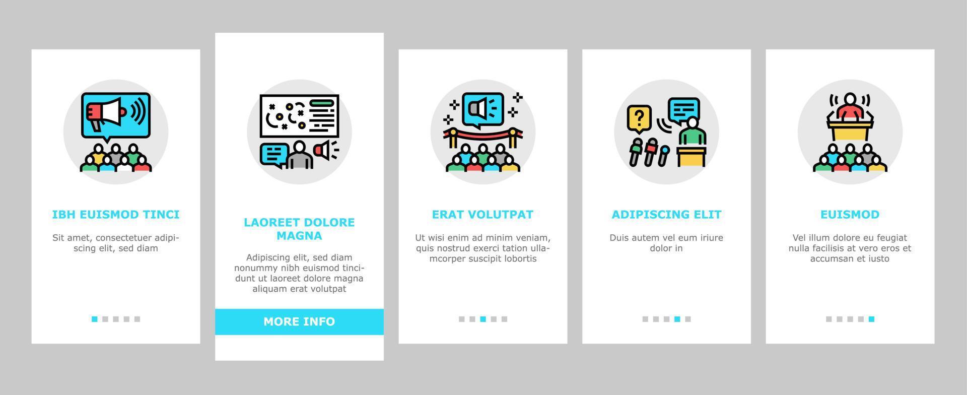pr-öffentlichkeitsarbeits-onboarding-ikonen stellten vektor ein