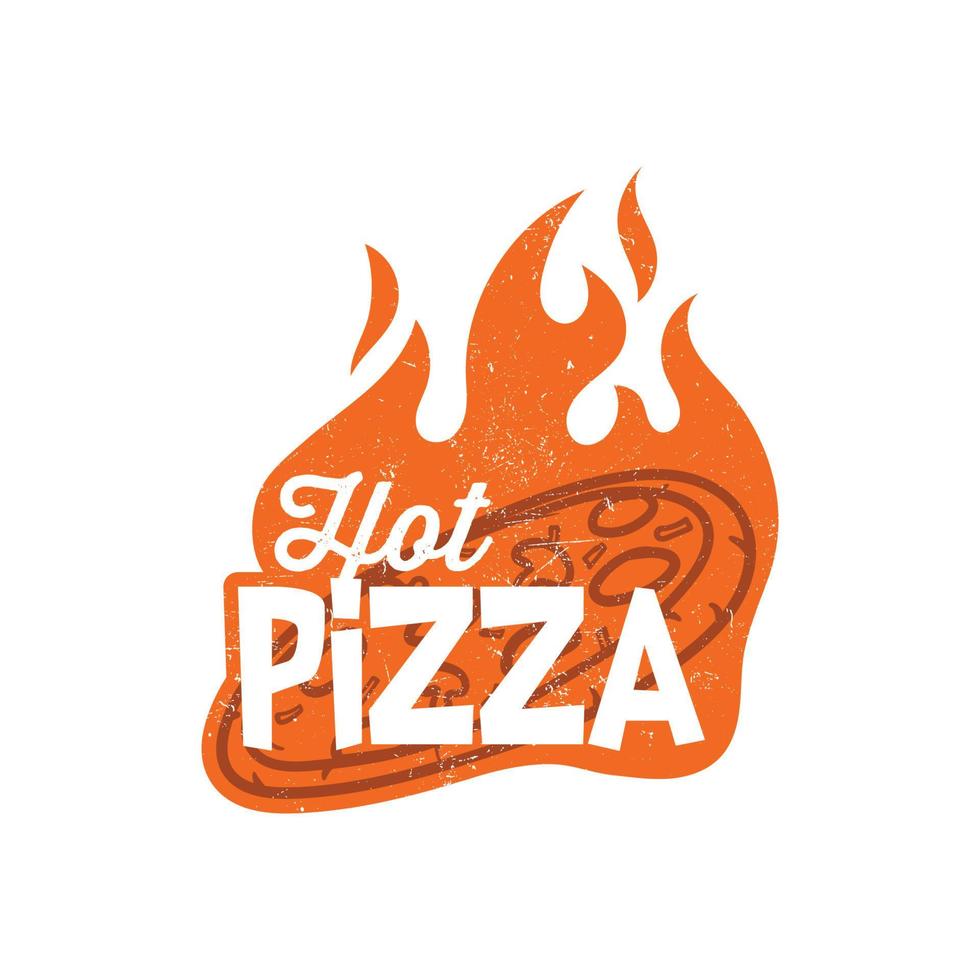 Hot Pizza Logo mit Feuer Illustration Vektorgrafik perfekt für Restaurant, Junk Food, Fast Food, Café, Bar, Designinspiration, ect vektor