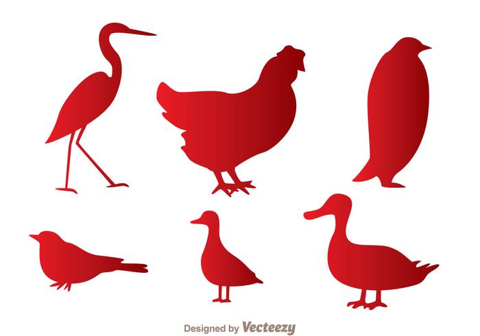 Fåglar röd silhuett ikoner vektor