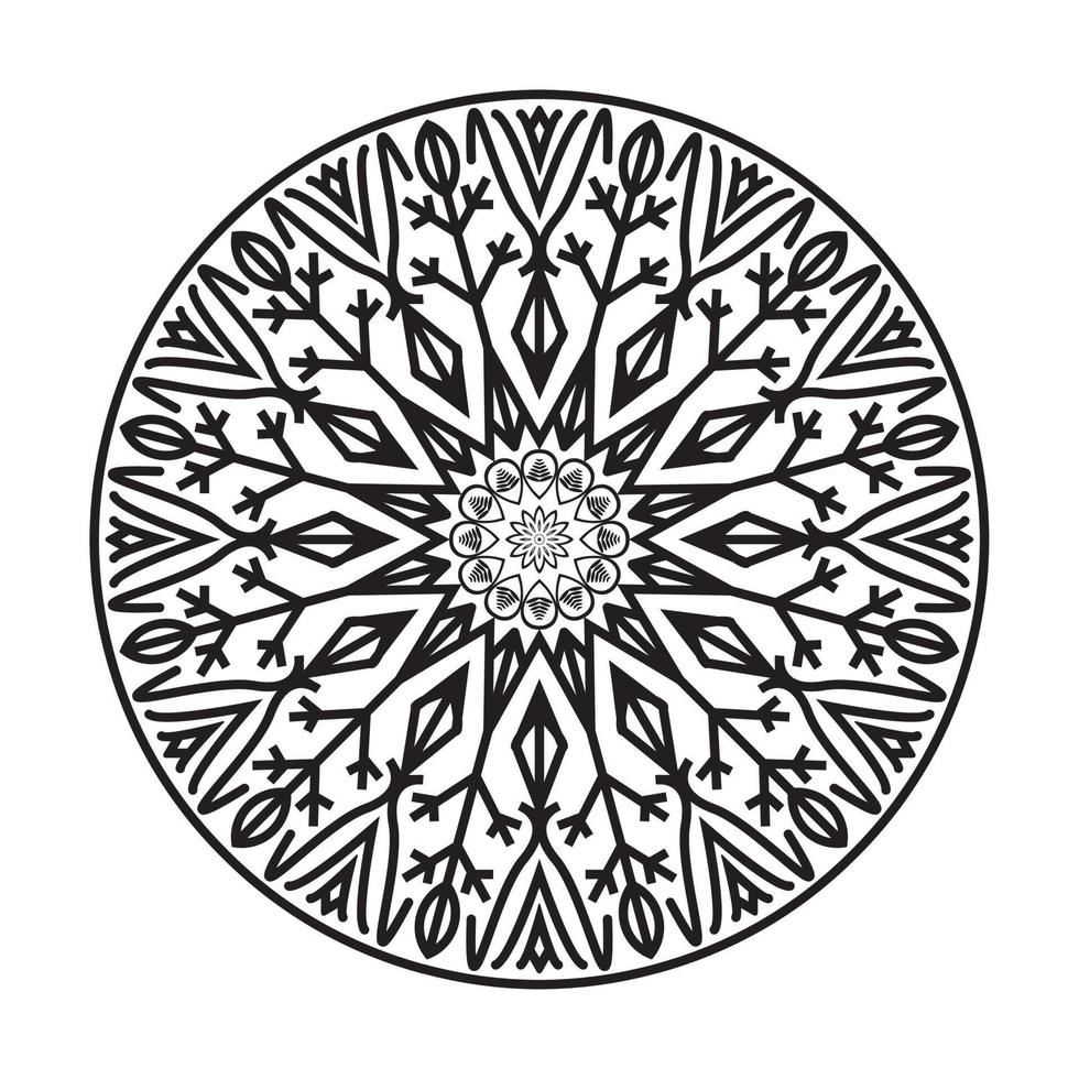 cirkel spetsprydnad, runda dekorativa geometriska dukenmönster, vektorblommiga mandala avslappningsmönster unik design med svart, handritat mönster, konceptmeditation och relax vektor