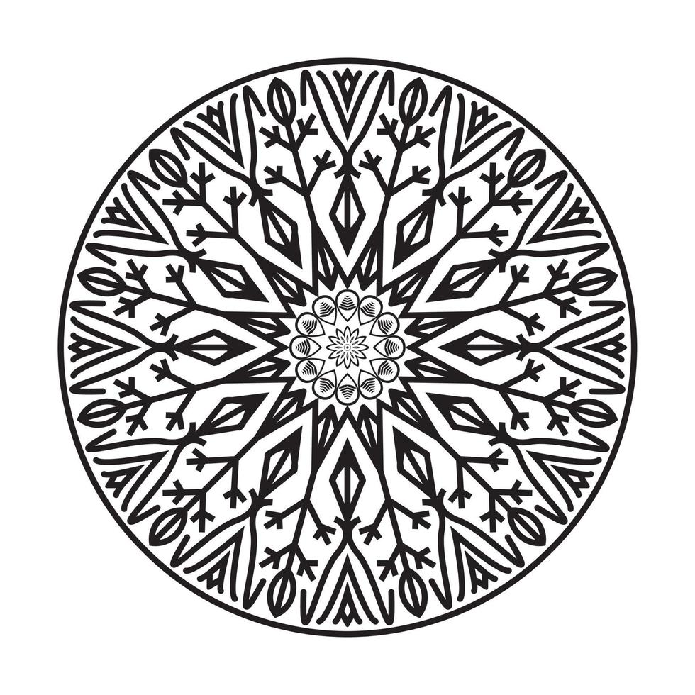 Kreisspitzenornament, rundes ornamentales geometrisches Deckchenmuster, Vektorblumen-Mandala-Entspannungsmuster einzigartiges Design mit schwarzem, handgezeichnetem Muster, Konzeptmeditation und Entspannung vektor