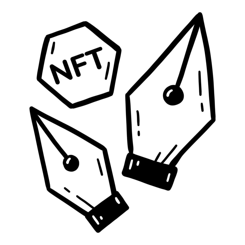 nft-Bildbesitz, Stiftwerkzeug-Doodle-Symbol mit Münze vektor