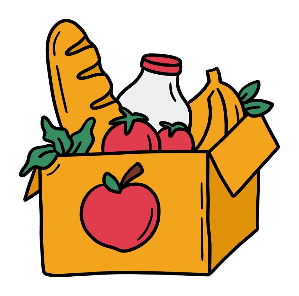 shoppinglåda med matvaror, matdonation ikon vektor
