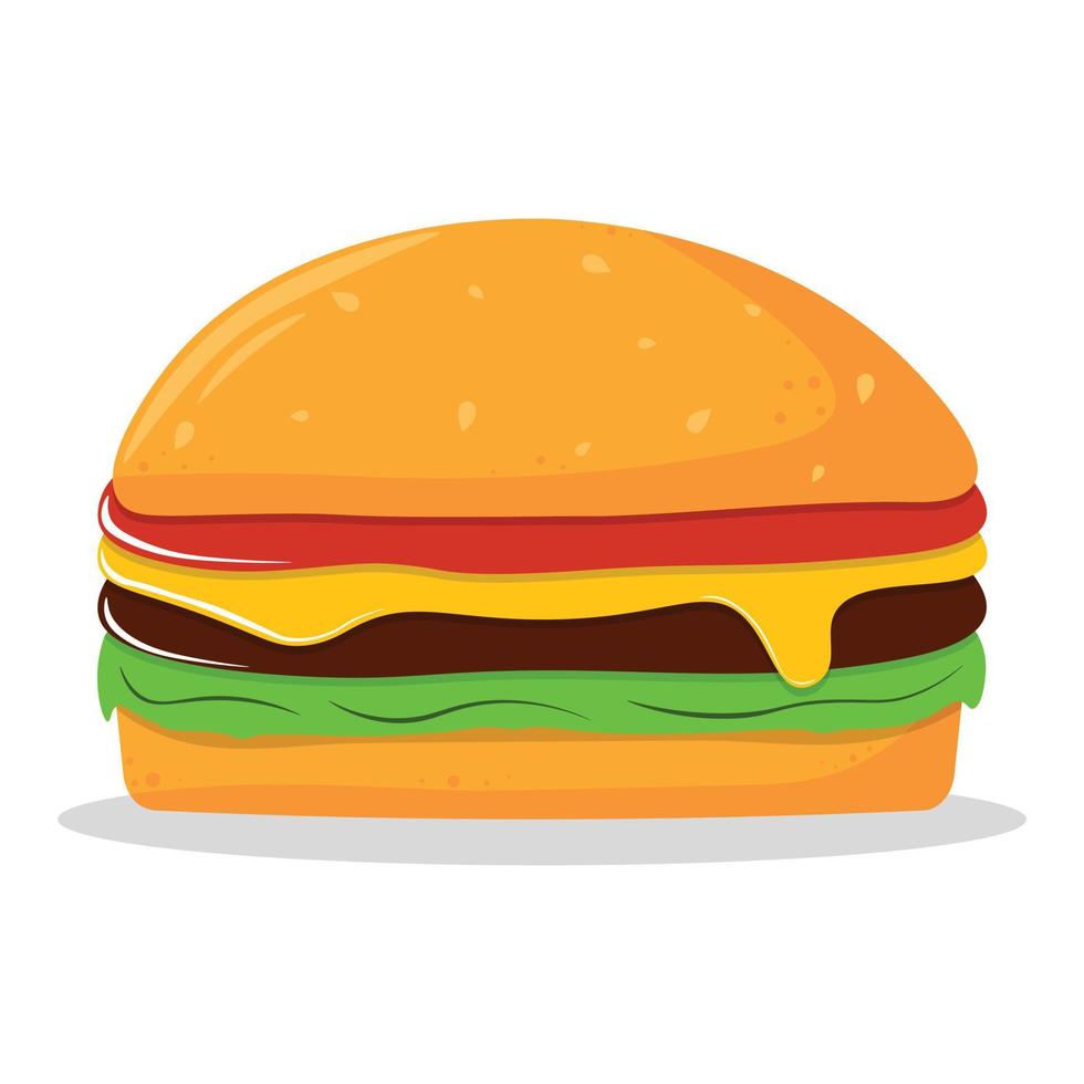 Burger-Symbol. Flache Vektorillustrationsikone saftiger köstlicher Hamburger oder Cheeseburger lokalisiert auf weißem Hintergrund. vektor