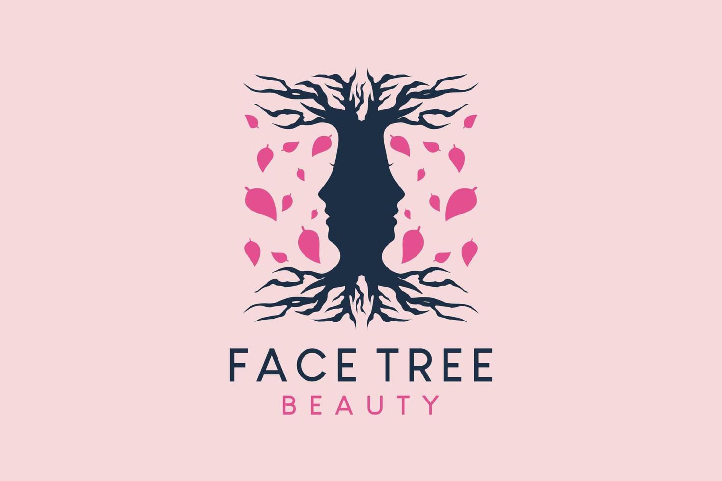 kvinna ansikte träd logotyp design för naturlig skönhet med höst koncept vektor