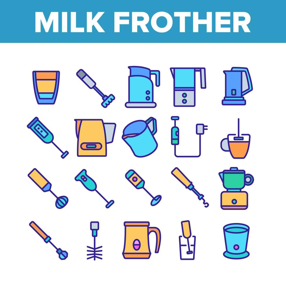 mjölkskummare enhet samling ikoner set vektor