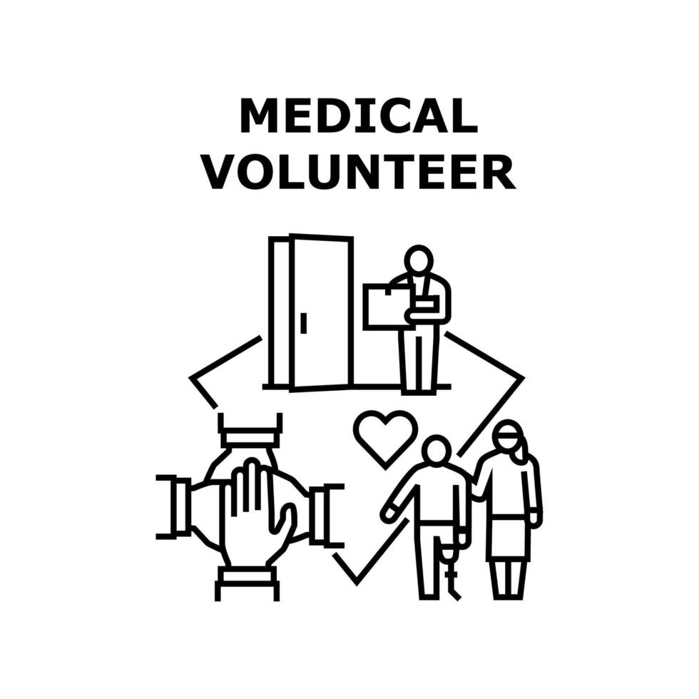medizinische freiwillige arbeit konzept schwarze illustration vektor