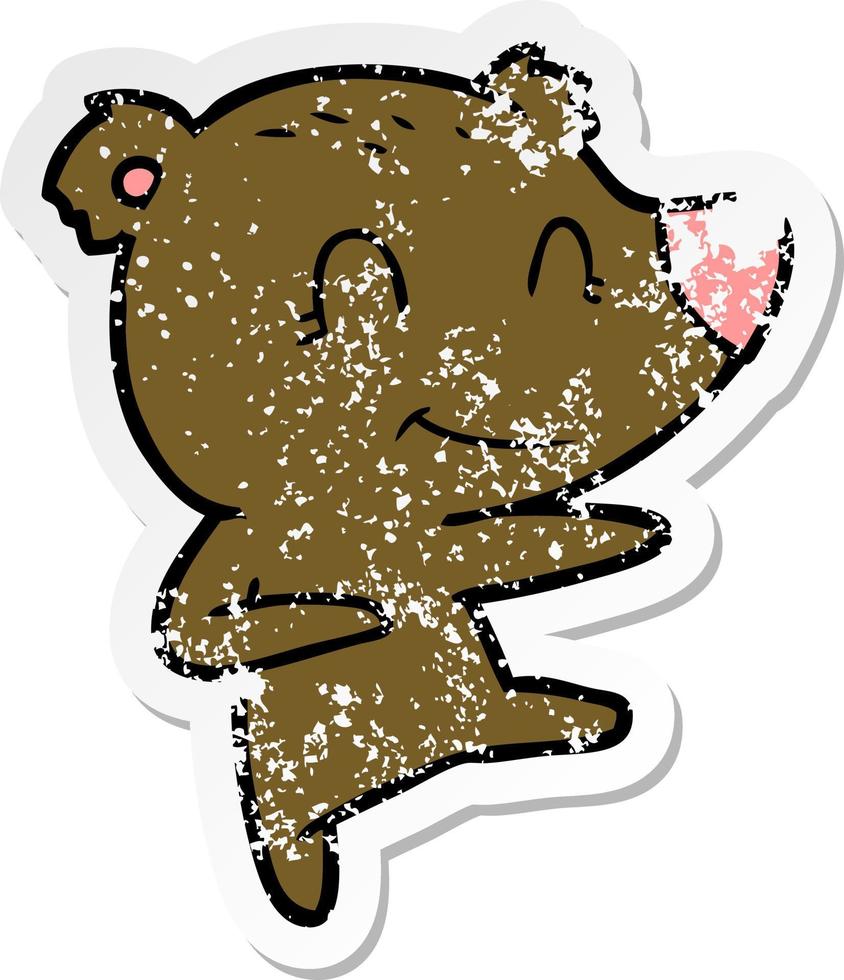 bedrövad klistermärke av en leende dansande björn tecknad vektor