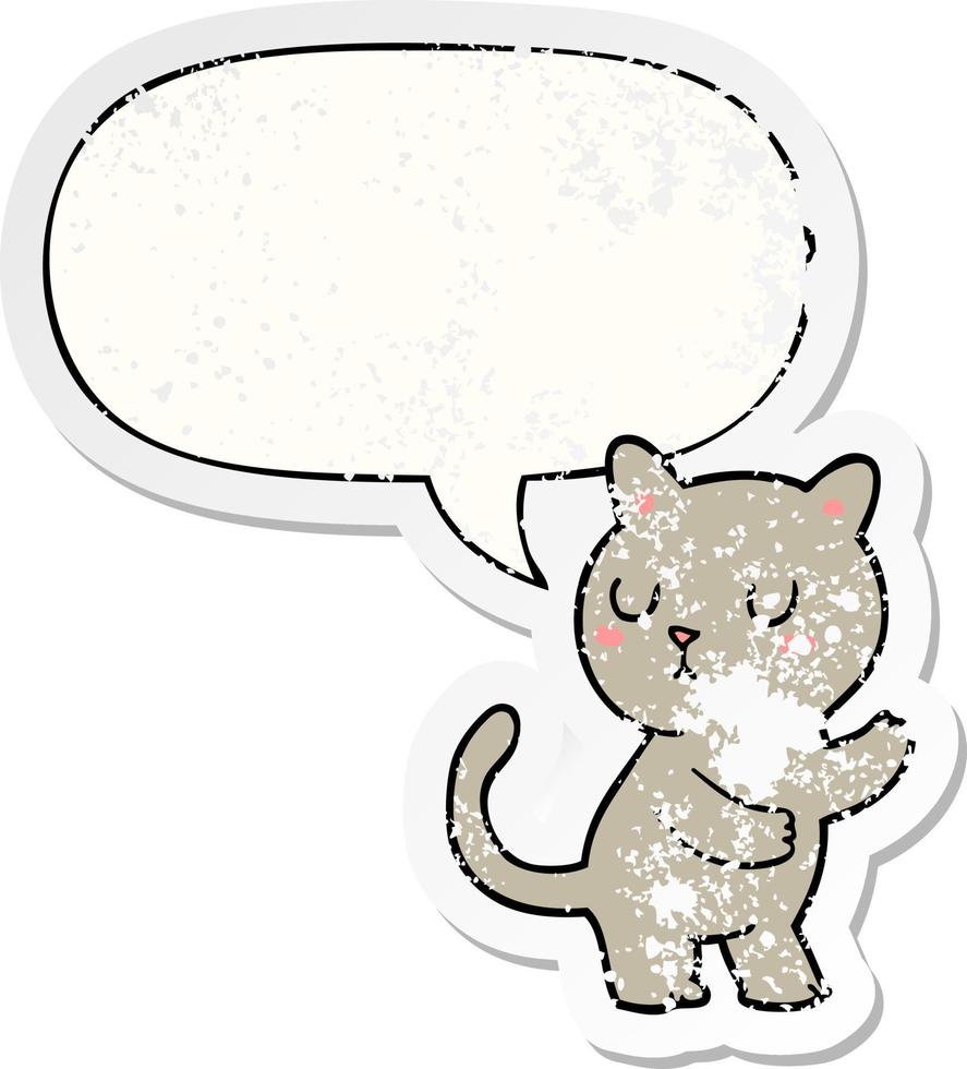 Cartoon-Katze und Sprechblase beunruhigter Aufkleber vektor