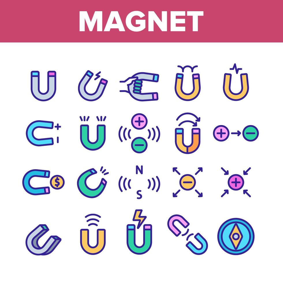 magnet makt samling element ikoner som vektor