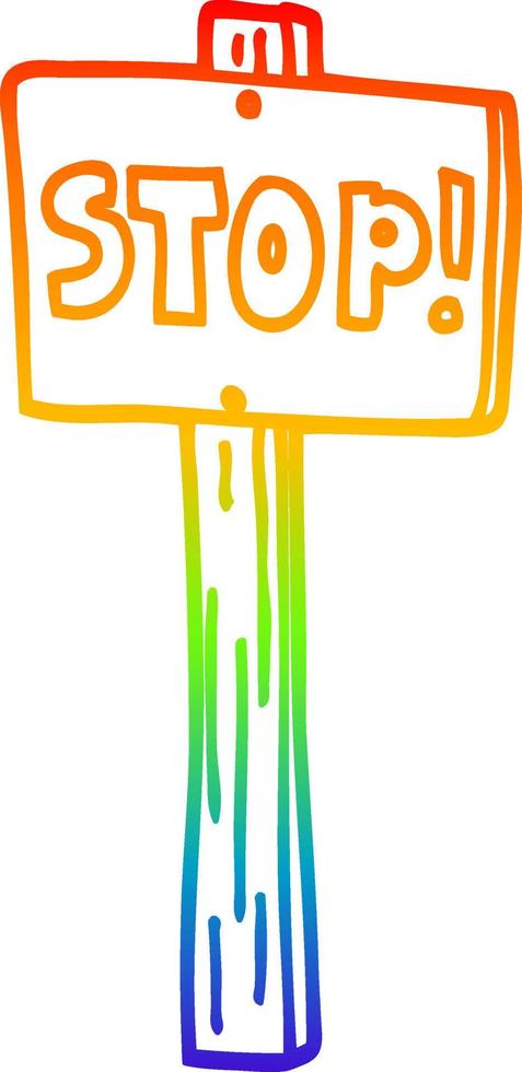 Regenbogen-Gradientenlinie, die Cartoon-Verkehrszeichen zeichnet vektor