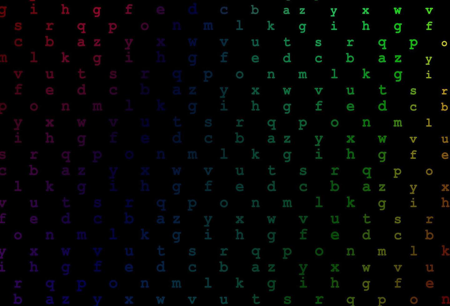 dunkles mehrfarbiges, regenbogenfarbenes Vektormuster mit ABC-Symbolen. vektor