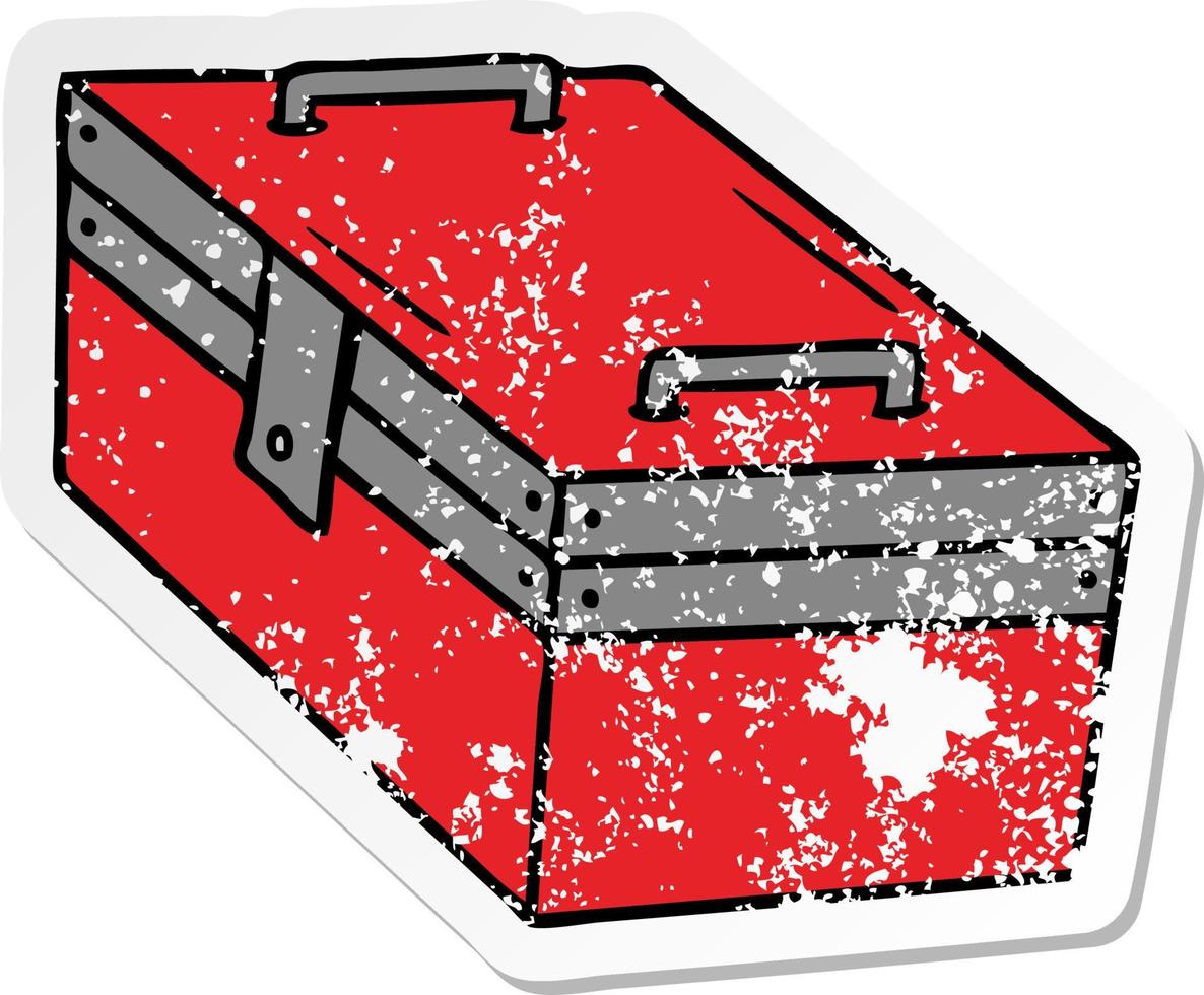 Distressed Sticker Cartoon Doodle eines Werkzeugkastens aus Metall vektor