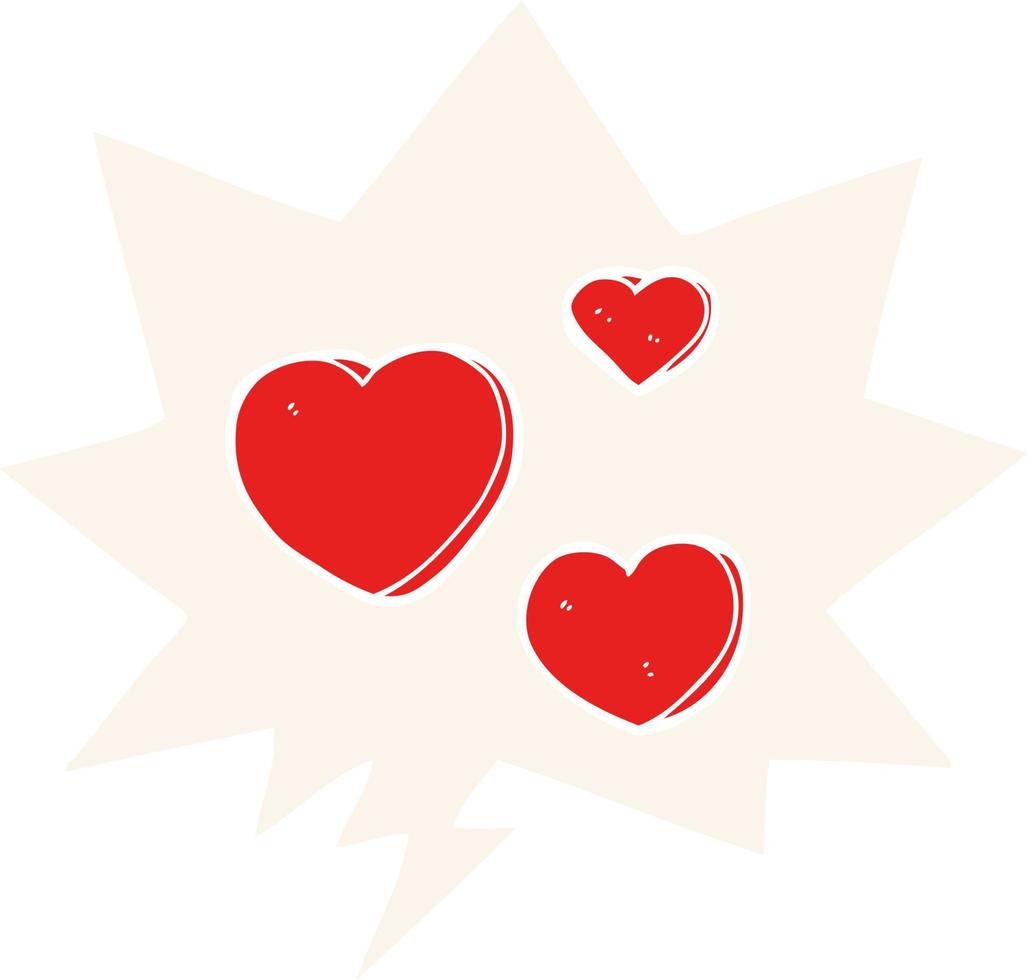 tecknad kärlek hjärtan och pratbubbla i retrostil vektor