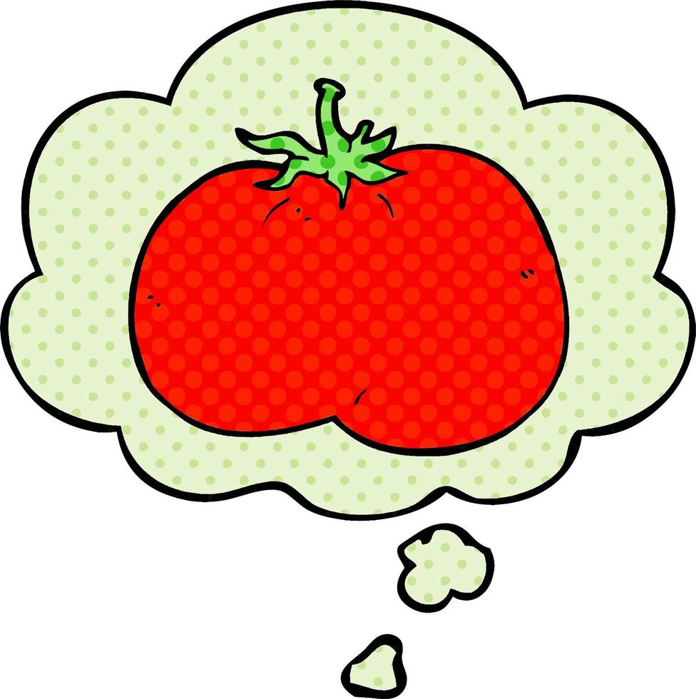 Cartoon-Tomate und Gedankenblase im Comic-Stil vektor