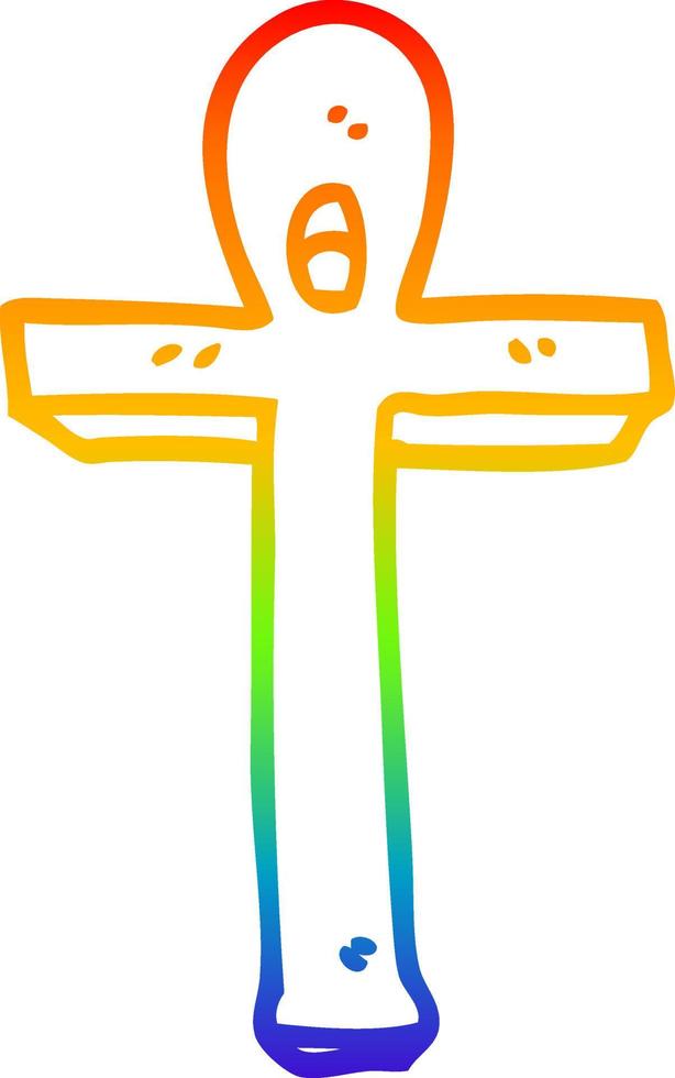 Regenbogen-Gradientenlinie Zeichnung Cartoon-Ankh-Symbol vektor