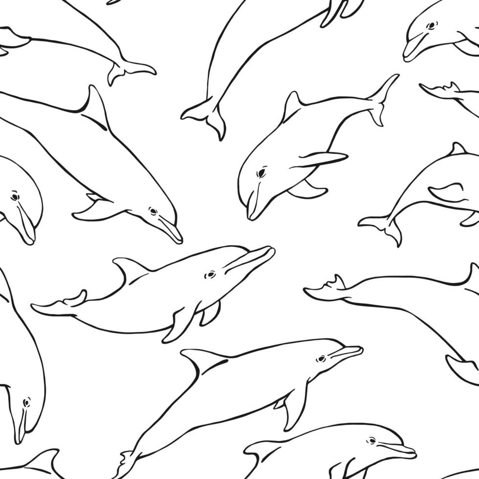 seamless mönster med delfin. handritad illustration konverterad till vektor. marin bakgrund. vektor
