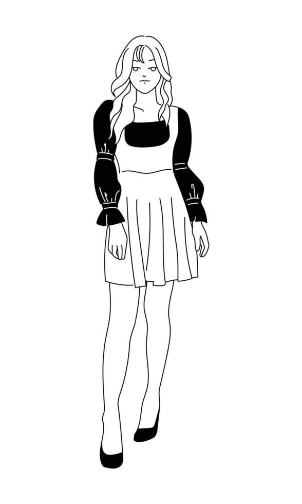 flicka bär kort klänning mode poser, vektorillustration vektor