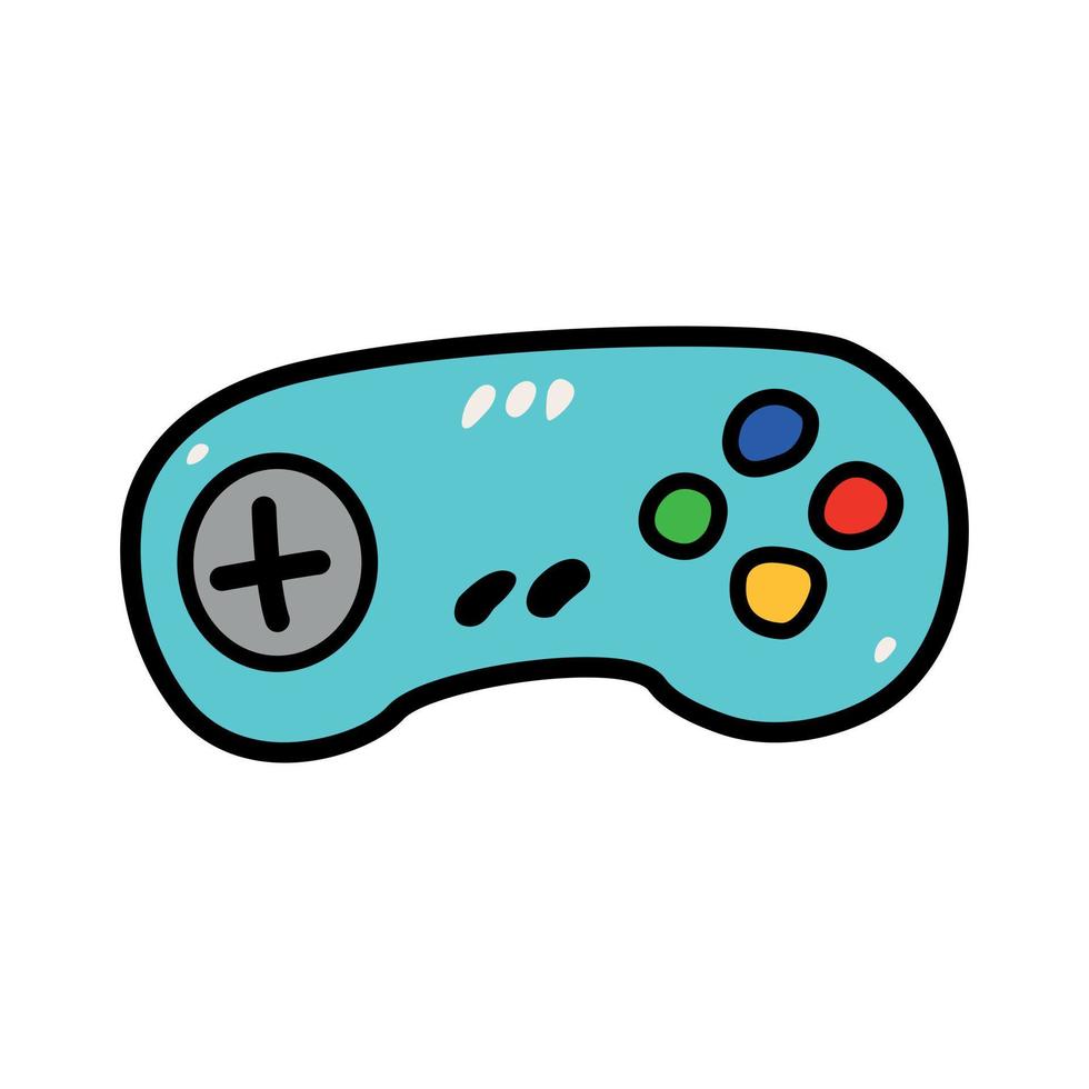 handgezeichneter bunter Joystick für Gaming-Doodle-Stil, Vektorillustration isoliert auf weißem Hintergrund. Schaltflächen, Werkzeug zum Spielen auf Computer oder Konsole, Gestaltungselement vektor