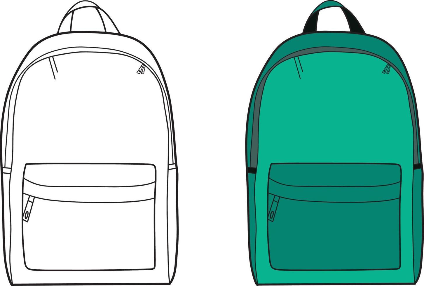 tillbaka till skolan element, kontur och färgad ryggsäck, pedagogisk clipart. vektor