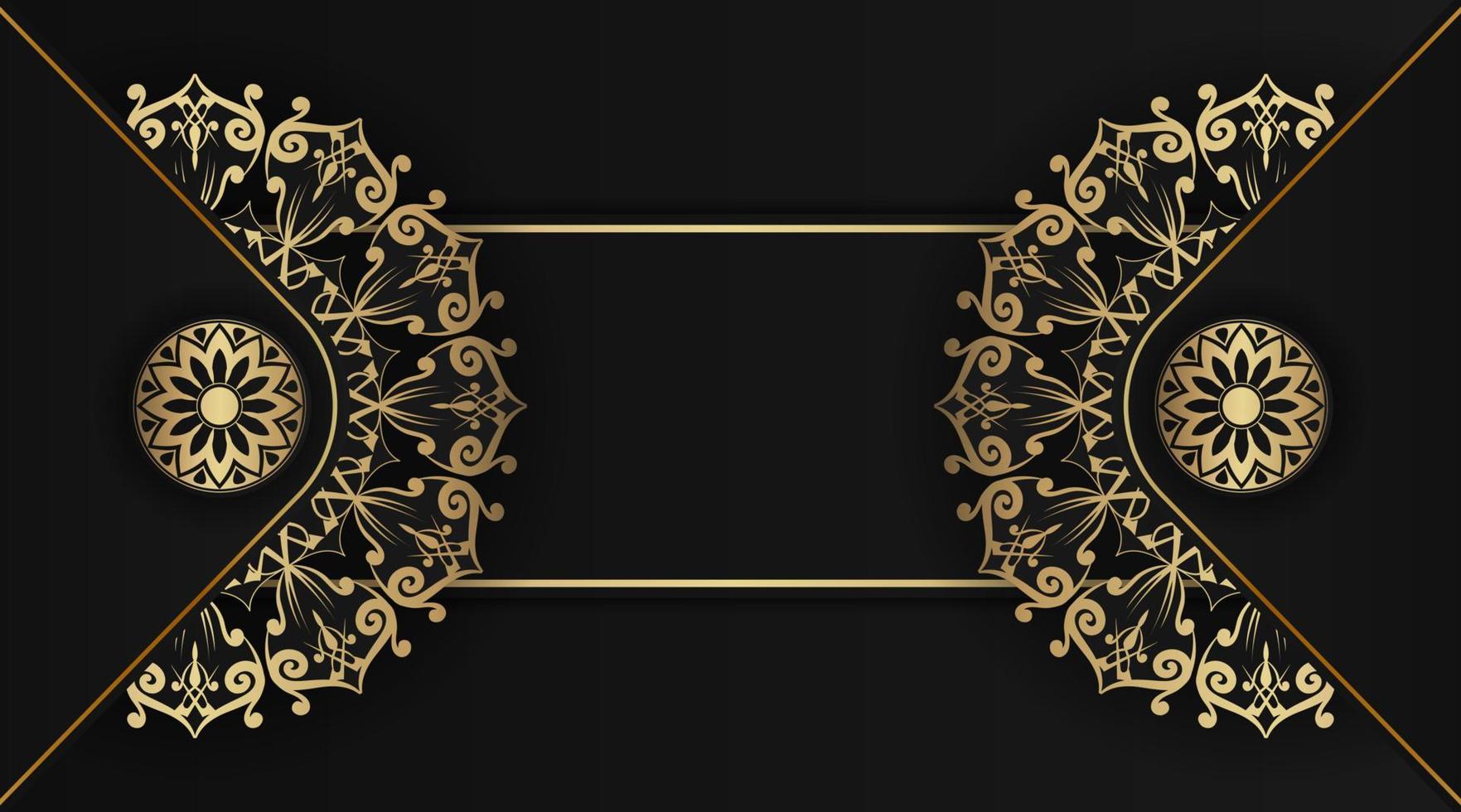 svart bakgrund med guld mandala dekoration vektor