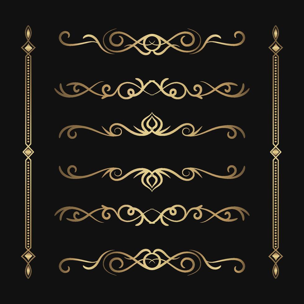 gränsen prydnad uppsättning guld vintage dekoration vektor
