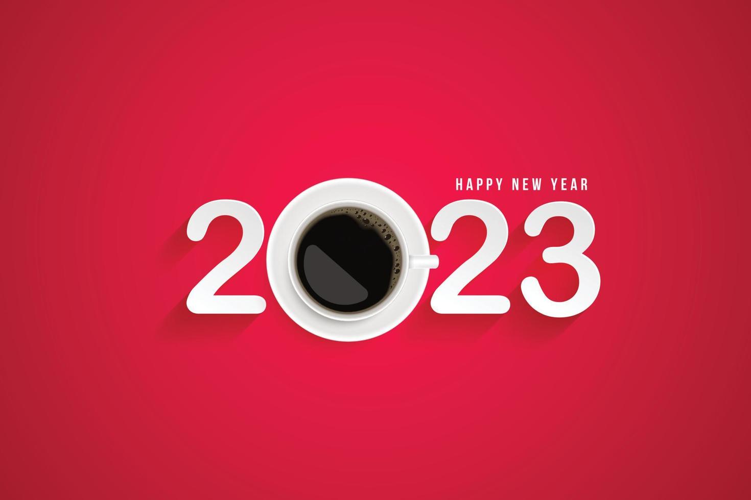 frohes neues jahr 2023 genieße eine gute zeit mit deiner lieblingstasse kaffee. Kaffee Poster Werbung Flyer Vektor Illustration