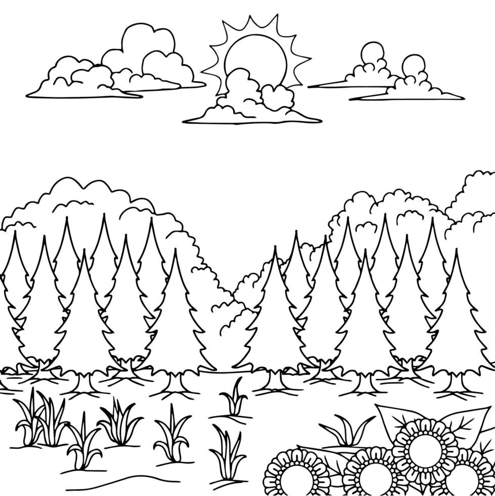 Design-Vektor-Färbung Seite Landschaft Natur vektor