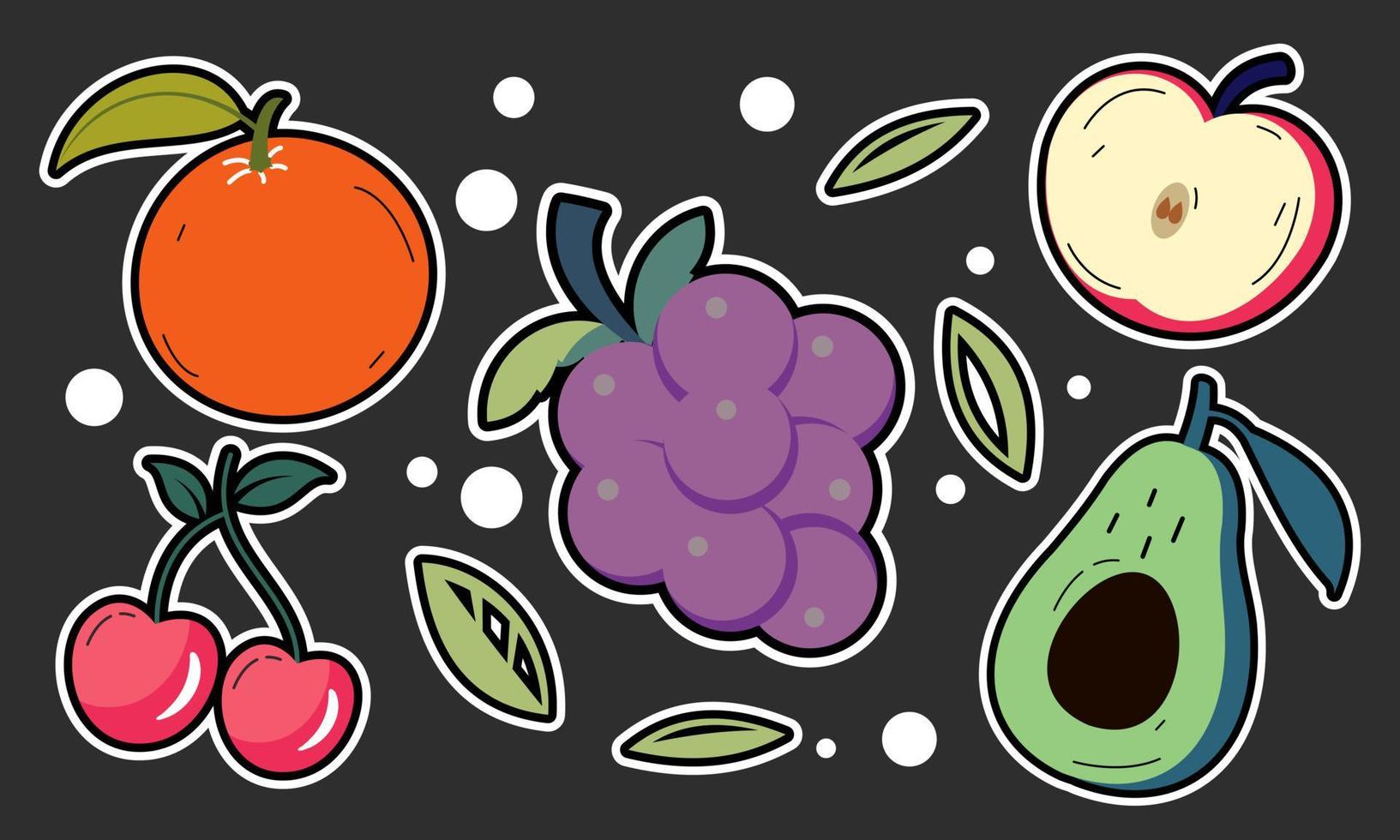 Gekritzelfrüchte. natürliche tropische Früchte, Bio-Früchte oder vegetarisches Essen. Vektor isolierte Symbole