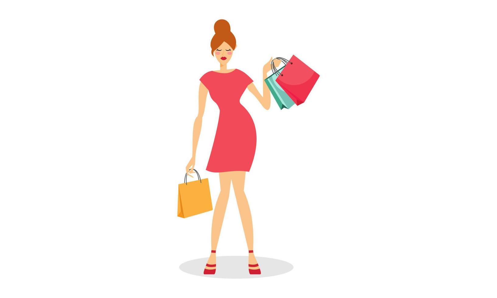 shopping kvinna med påsar illustration logotyp vektor