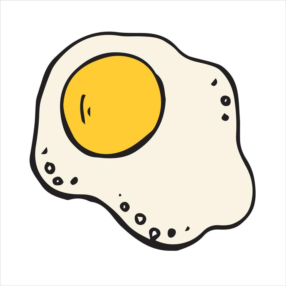 vektor illustration i doodle stil, tecknad. omelett. färgskiss, nyttig frukost. enstaka ägg stekt ägg, söt clipart