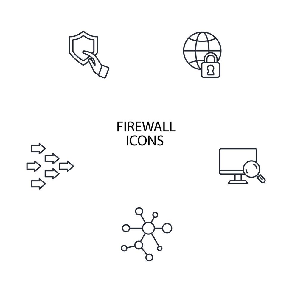 Firewall-Computing-Sicherheitssymbole festgelegt. Firewall-Computing-Sicherheitspaket-Symbolvektorelemente für Infografik-Web vektor