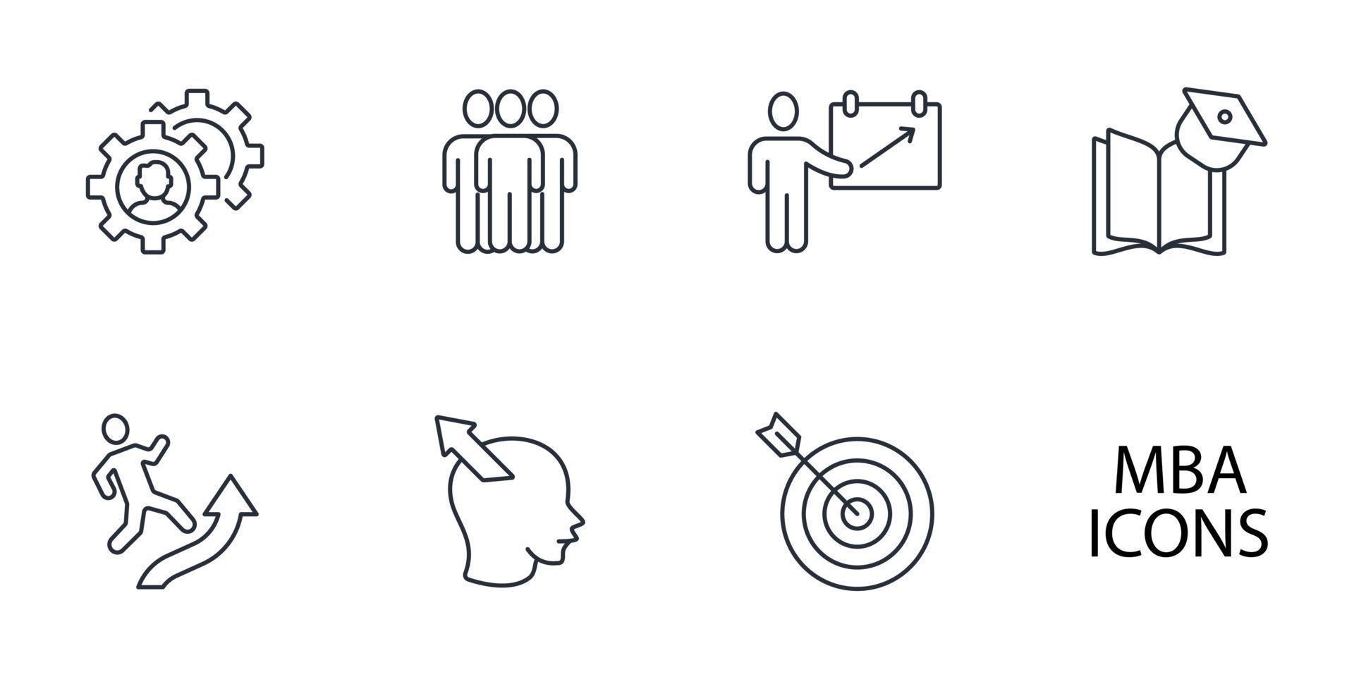 MBA-Master of Business Administration Icons Set. mba - Master of Business Administration Pack Symbolvektorelemente für Infografik-Web vektor