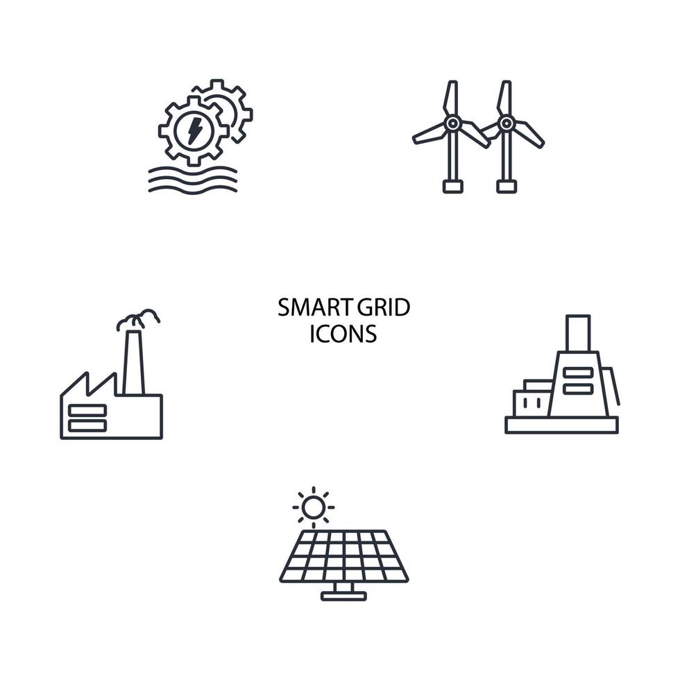 Smart-Grid-Netzwerksymbole gesetzt. Smart-Grid-Netzwerkpaket-Symbolvektorelemente für Infografik-Web vektor