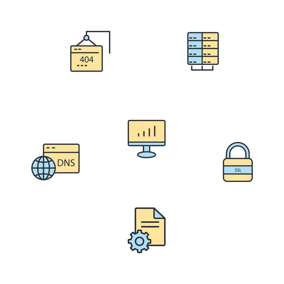 Rechenzentrum und Hosting-Icons gesetzt. Rechenzentrum und Hosting-Packsymbol-Vektorelemente für Infografik-Web vektor