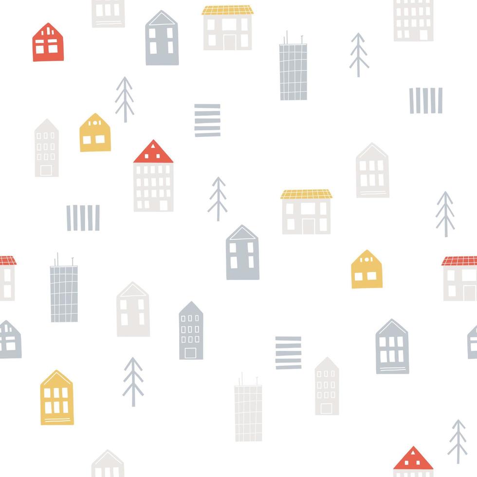 handritade hus seamless mönster. minimalistisk skandinavisk stilillustration. design för baby- och barnkläder, textil, omslagspapper vektor