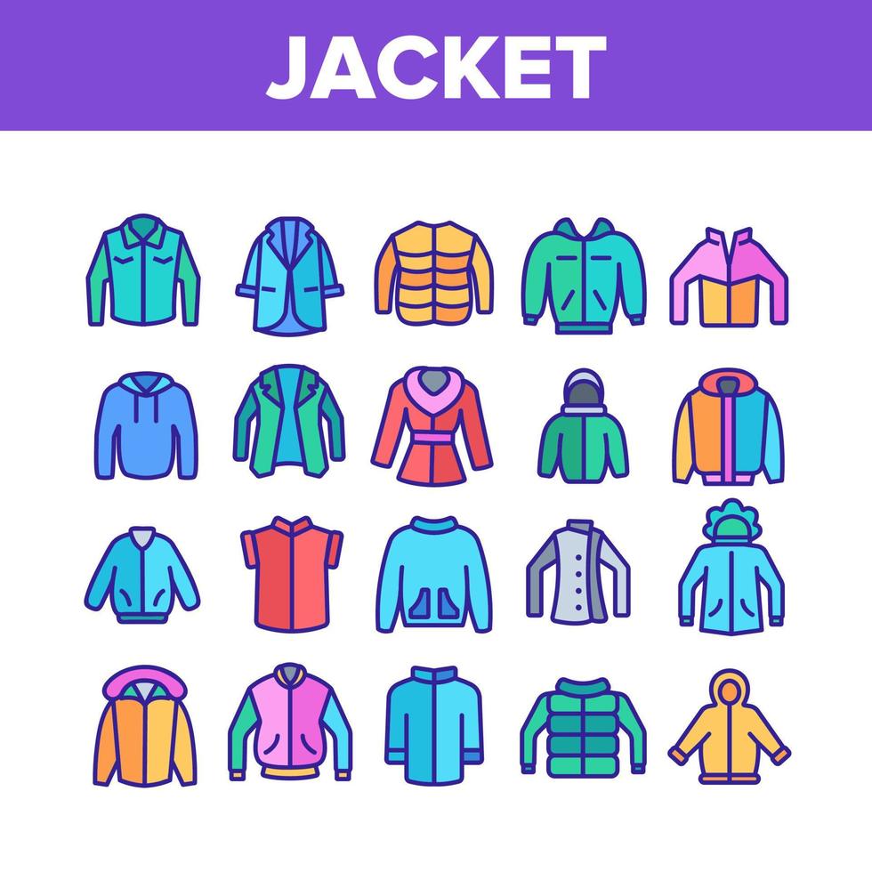 jacke mode kleidung sammlung icons set vektor