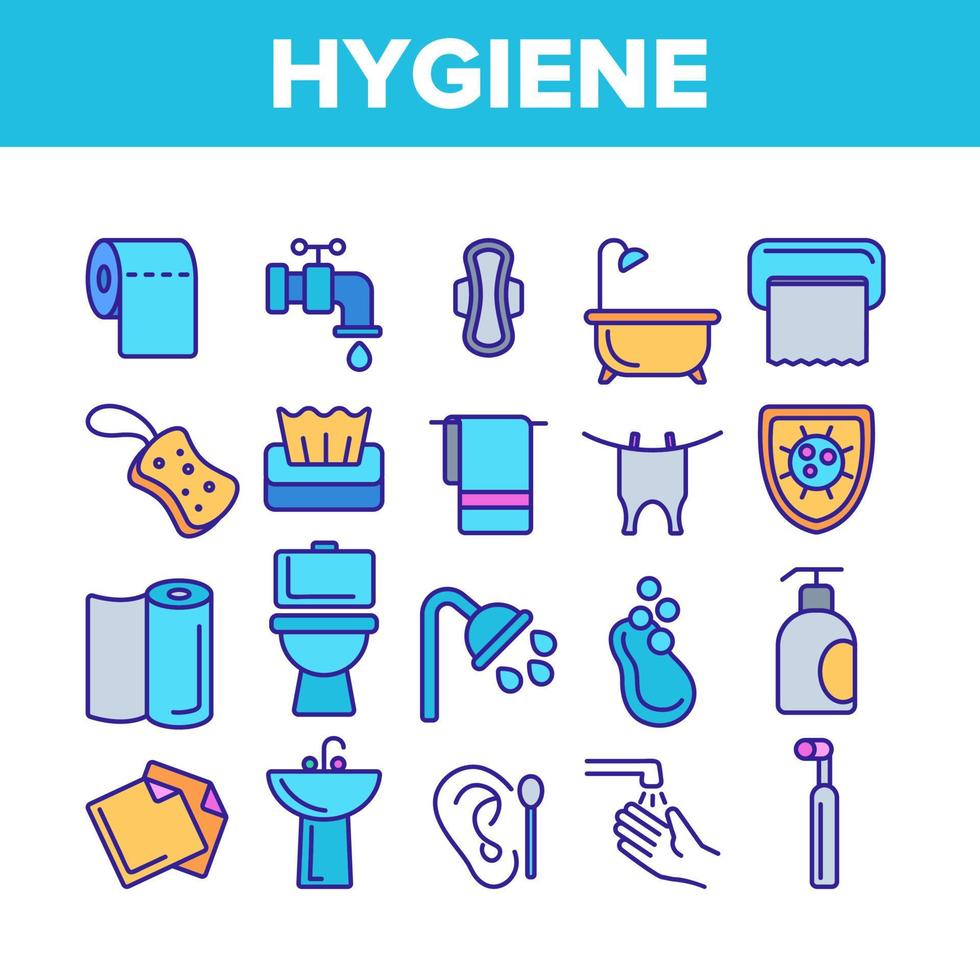 Hygiene, Reinigung dünner Liniensymbole Vektorset vektor